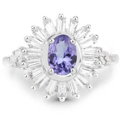 2.01 Carat Genuine Tanzanite and White Topaz .925 Sterling Silver Ring Bids.com