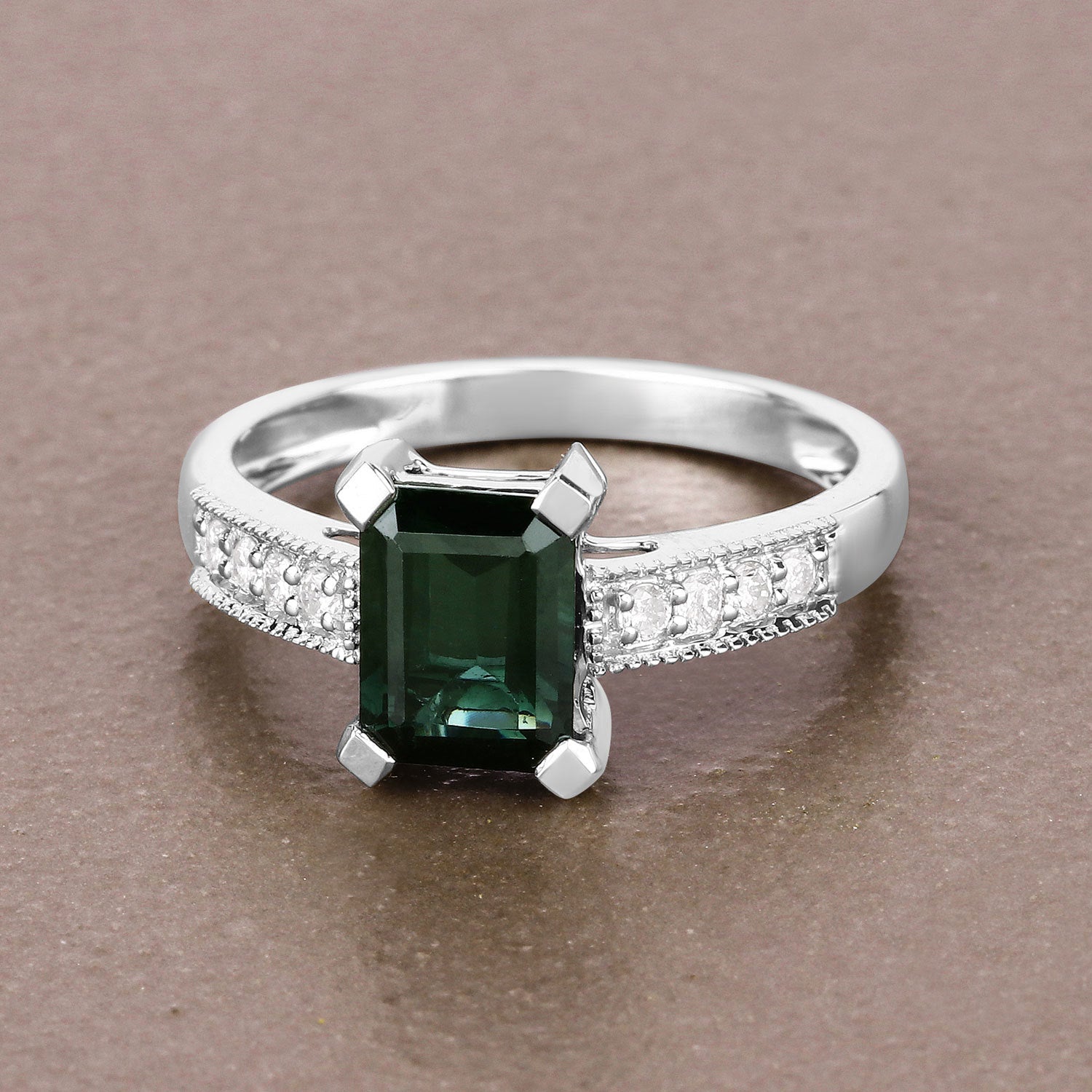 1.91 Carat Genuine Green Tourmaline and White Diamond 14K White Gold Ring Bids.com