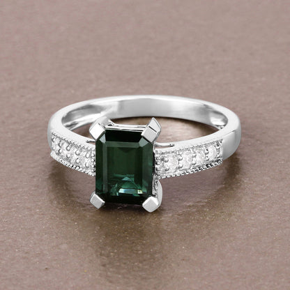 1.91 Carat Genuine Green Tourmaline and White Diamond 14K White Gold Ring Bids.com