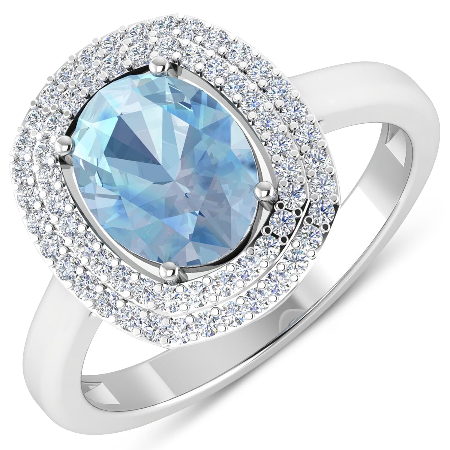 1.72 Carat Genuine Aquamarine and White Diamond 14K White Gold Ring Bids.com