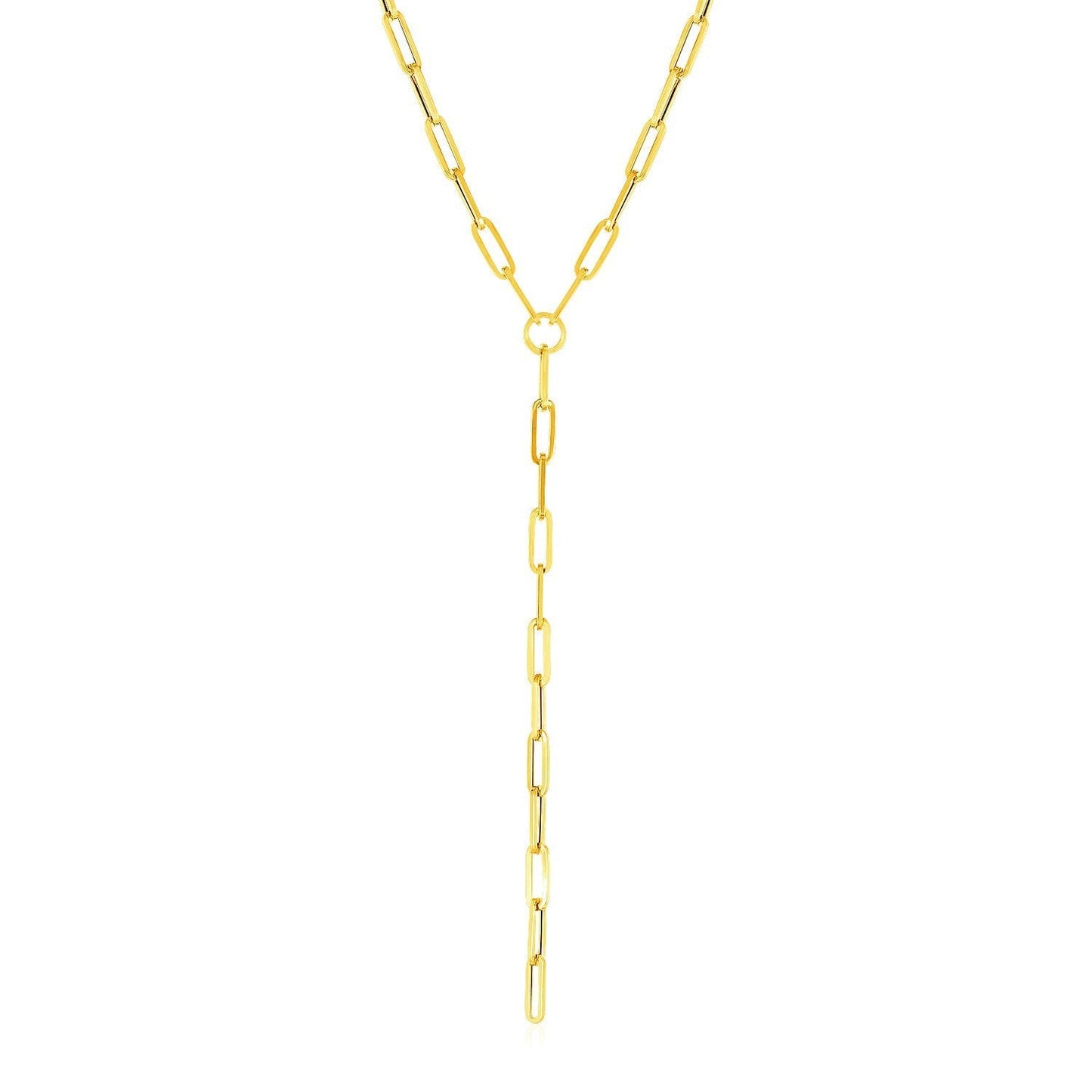 14k Yellow Gold Paperclip Chain Lariat Necklace Bids.com