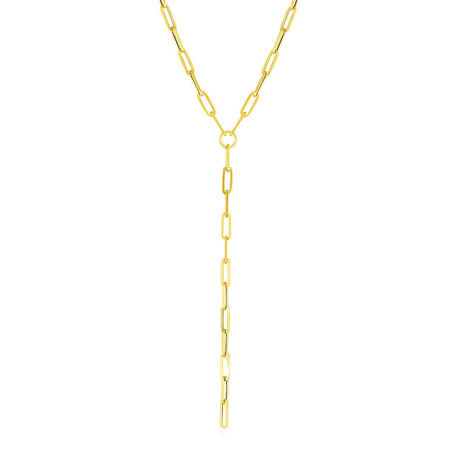 14k Yellow Gold Paperclip Chain Lariat Necklace Bids.com