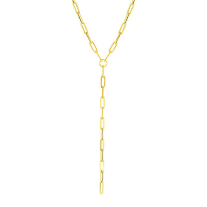 14k Yellow Gold Paperclip Chain Lariat Necklace Bids.com