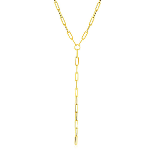 14k Yellow Gold Paperclip Chain Lariat Necklace Bids.com