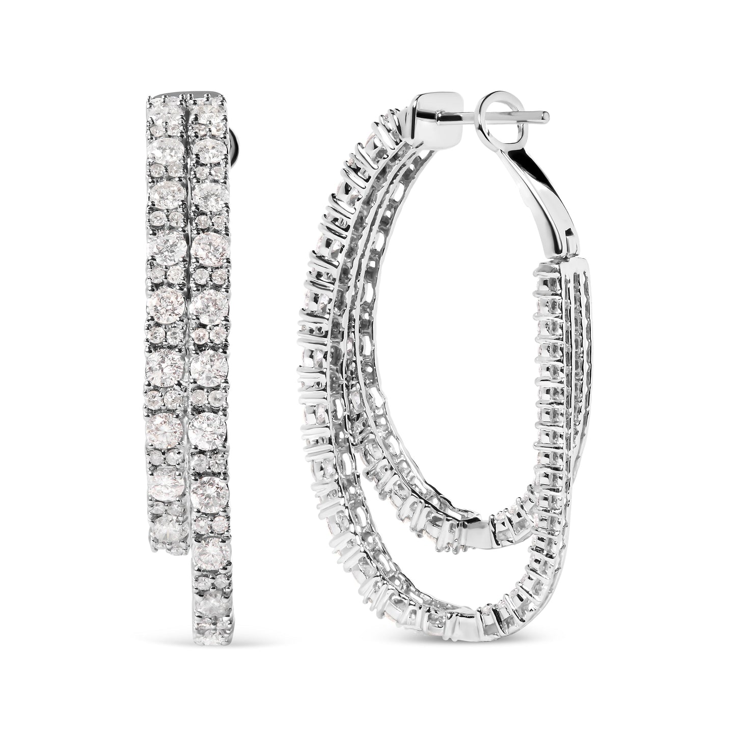 14K White Gold 4.0 Cttw Diamond Asymmetrical Inside Out Double-Hoop Earrings (I-J Color, I1-I2 Clarity) Bids.com