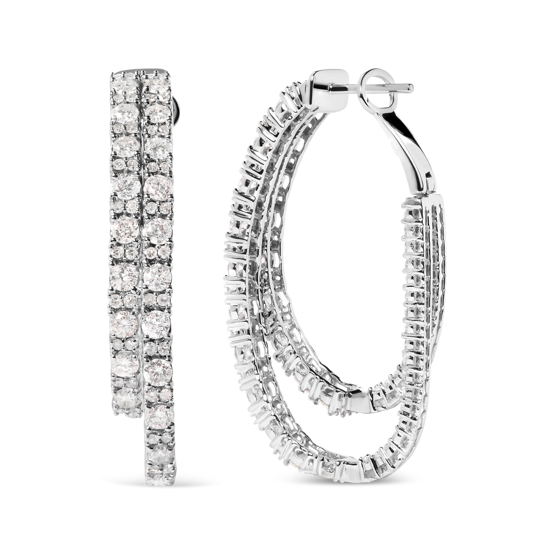 14K White Gold 4.0 Cttw Diamond Asymmetrical Inside Out Double-Hoop Earrings (I-J Color, I1-I2 Clarity) Bids.com