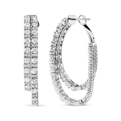 14K White Gold 4.0 Cttw Diamond Asymmetrical Inside Out Double-Hoop Earrings (I-J Color, I1-I2 Clarity) Bids.com