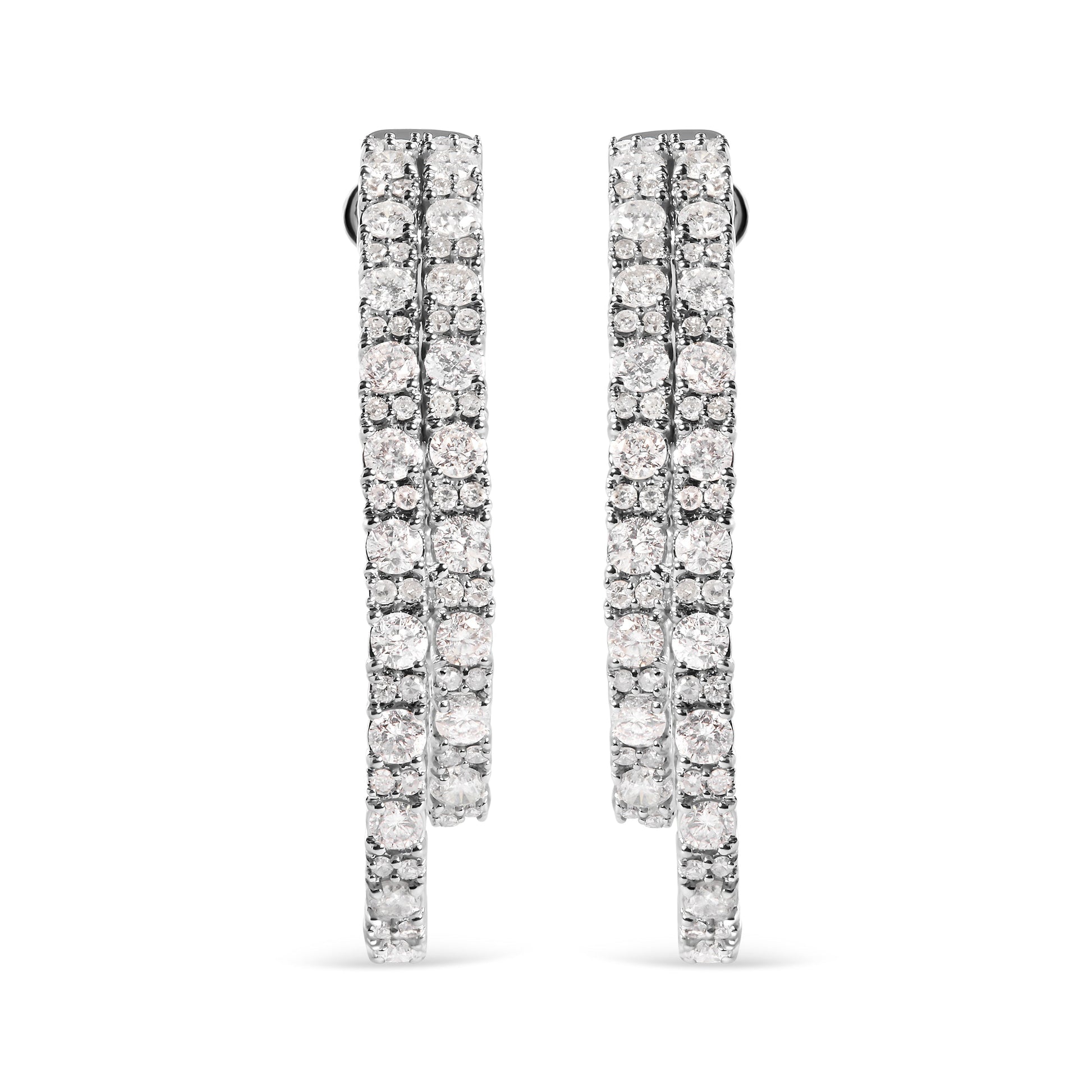 14K White Gold 4.0 Cttw Diamond Asymmetrical Inside Out Double-Hoop Earrings (I-J Color, I1-I2 Clarity) Bids.com