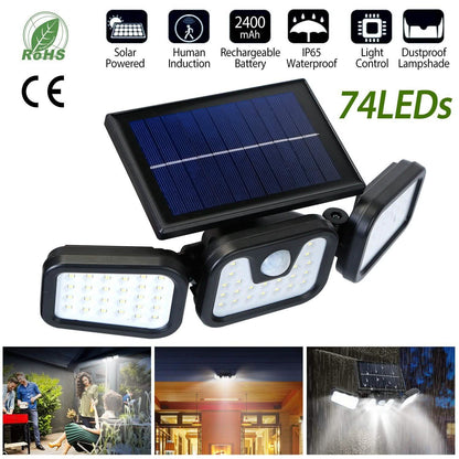 74 LEDs 3 Adjustable Solar Head Motion Sensor Flood Light DailySale