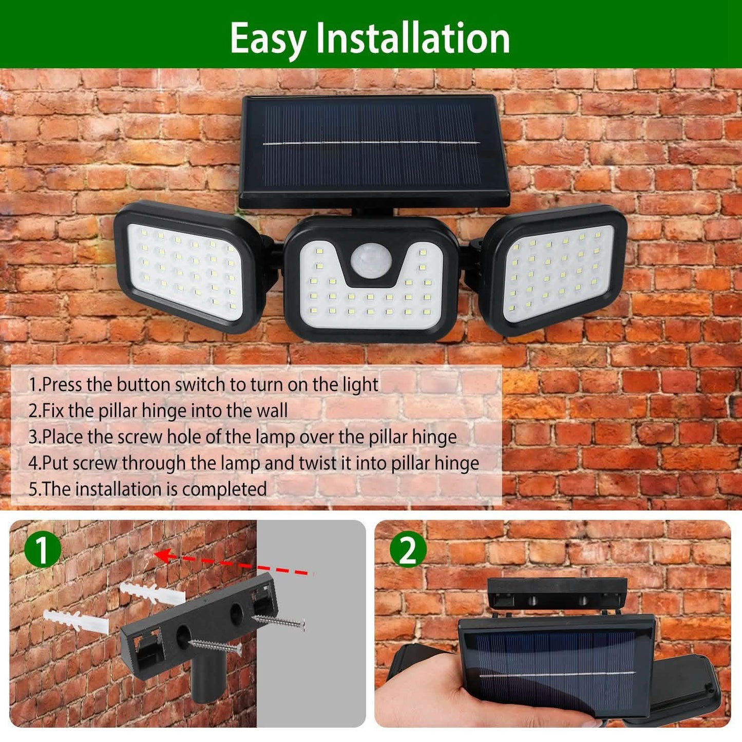 74 LEDs 3 Adjustable Solar Head Motion Sensor Flood Light DailySale