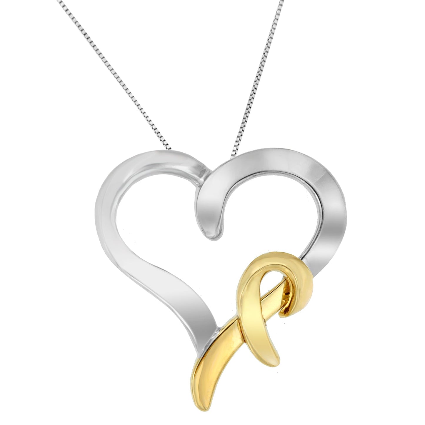 .925 Sterling Silver and 14K Yellow Gold Two-Tone Heart Shaped Pendant Necklace Bids.com