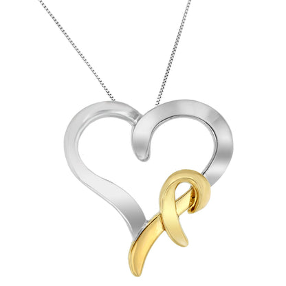 .925 Sterling Silver and 14K Yellow Gold Two-Tone Heart Shaped Pendant Necklace Bids.com
