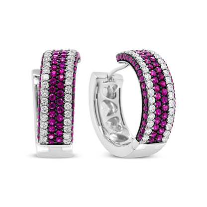 18K White Gold 1 7/8 Cttw Diamond and 1mm Round Red Ruby Open Swish Hoop Earrings (F-G Color, VS1-VS2 Clarity) Bids.com