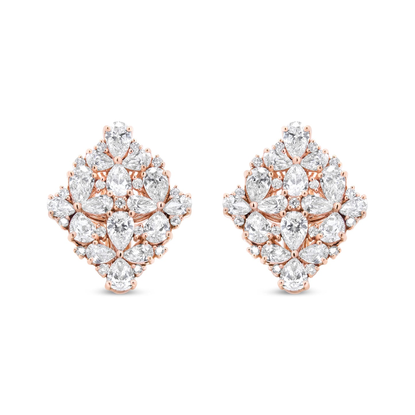 18K Rose Gold 8 1/3 Cttw Pear and Round Diamond Floral Cluster Omega Earrings (F-G Color, VS1-VS2 Clarity) Bids.com