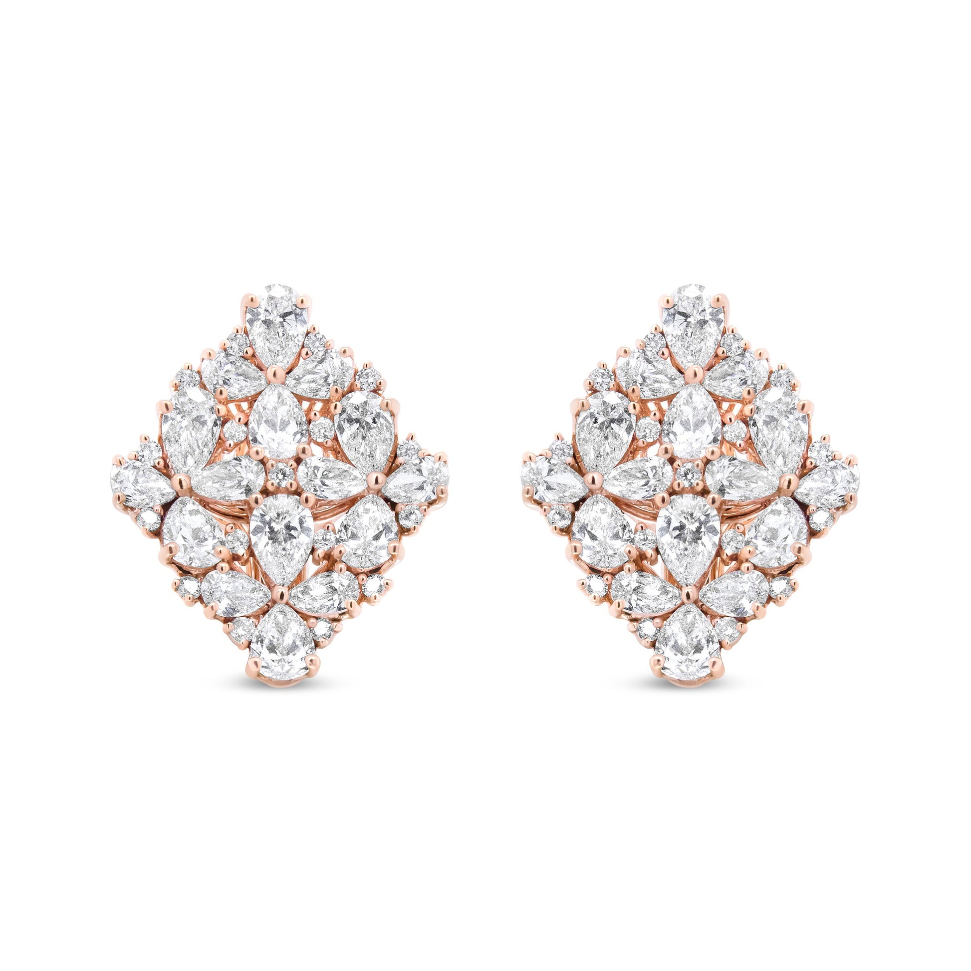 18K Rose Gold 8 1/3 Cttw Pear and Round Diamond Floral Cluster Omega Earrings (F-G Color, VS1-VS2 Clarity) Bids.com