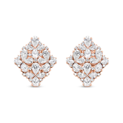 18K Rose Gold 8 1/3 Cttw Pear and Round Diamond Floral Cluster Omega Earrings (F-G Color, VS1-VS2 Clarity) Bids.com