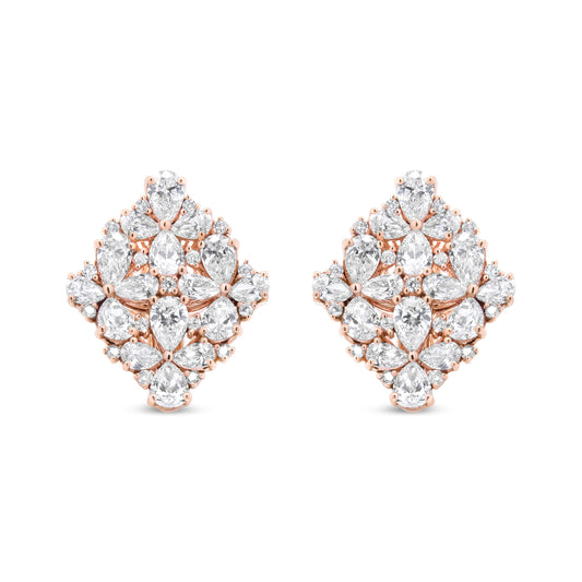 18K Rose Gold 8 1/3 Cttw Pear and Round Diamond Floral Cluster Omega Earrings (F-G Color, VS1-VS2 Clarity) Bids.com