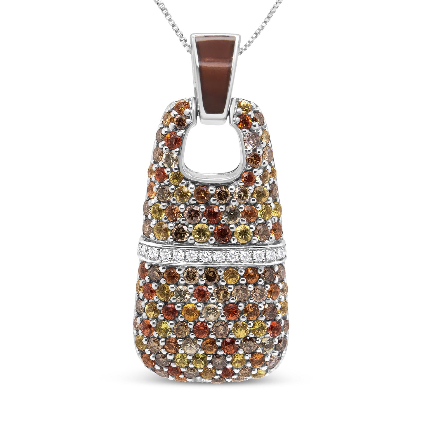 .925 Sterling Silver Brown Enamel 1 Cttw White and Brown Diamonds and  1.5mm Yellow and Orange Sapphire Gemstones Statement 18" Pendant Necklace (Brown and F-G Color, VS1-VS2 Clarity) Bids.com