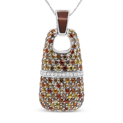 .925 Sterling Silver Brown Enamel 1 Cttw White and Brown Diamonds and  1.5mm Yellow and Orange Sapphire Gemstones Statement 18" Pendant Necklace (Brown and F-G Color, VS1-VS2 Clarity) Bids.com