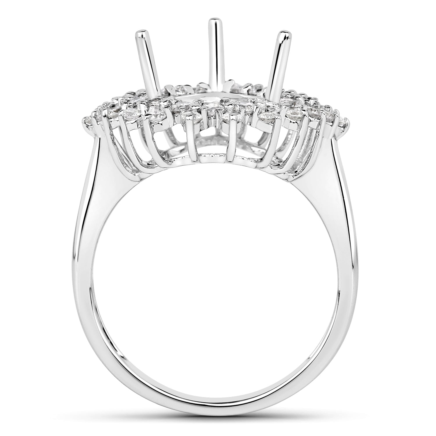 0.89 Carat Genuine White Diamond 14K White Gold Semi Mount Ring - holds 11x9mm Pear Gemstone Bids.com
