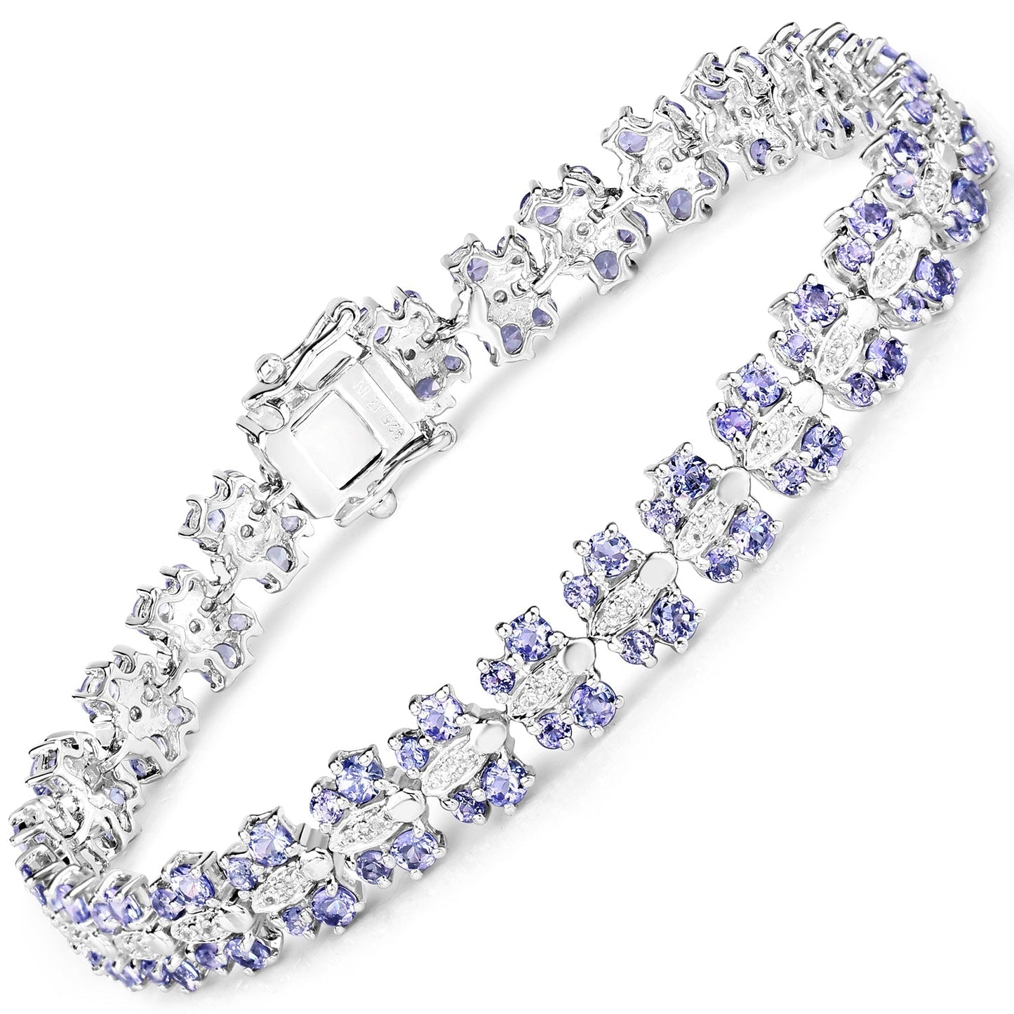 7.02 Carat Genuine Tanzanite and White Sapphire .925 Sterling Silver Bracelet Bids.com