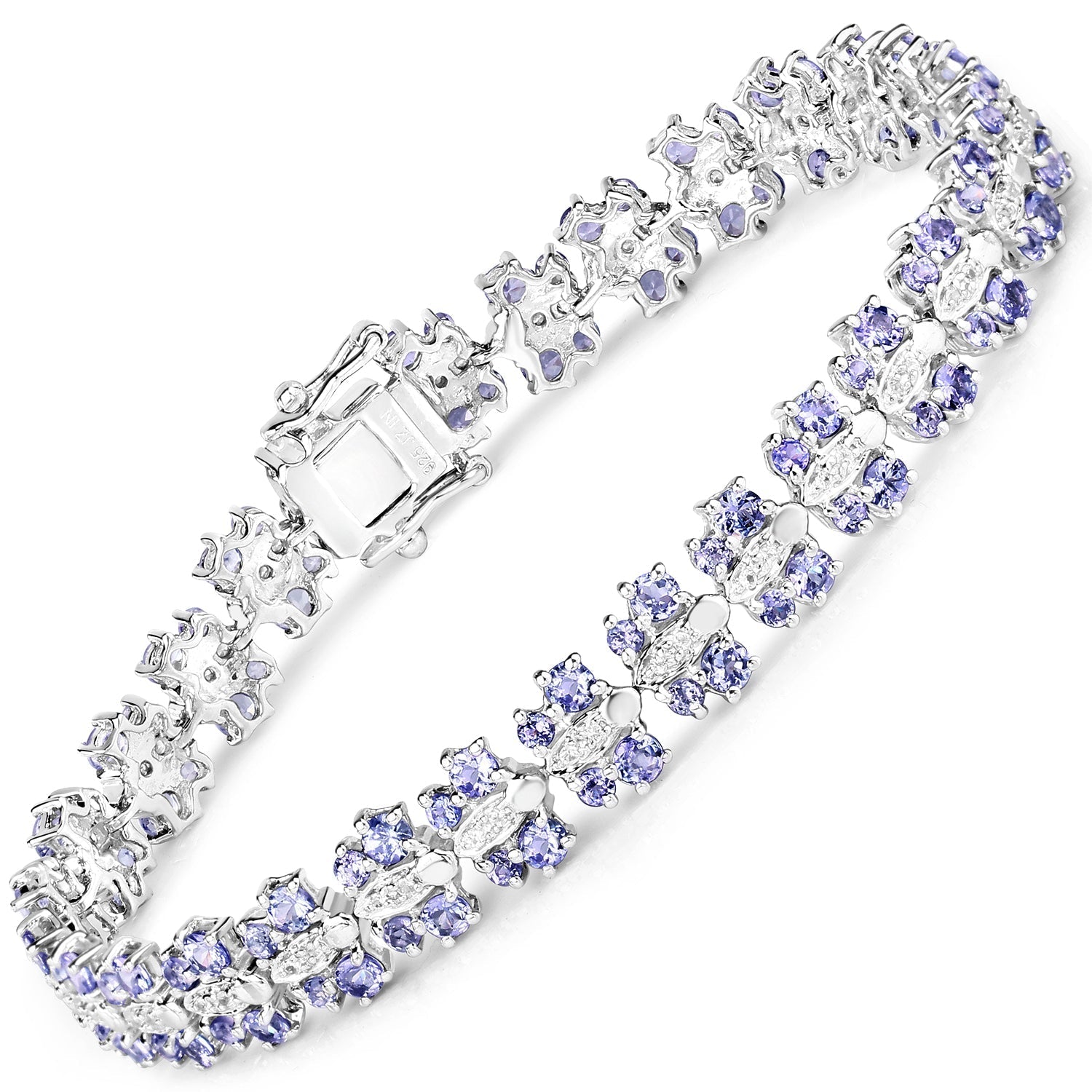 7.02 Carat Genuine Tanzanite and White Sapphire .925 Sterling Silver Bracelet Bids.com
