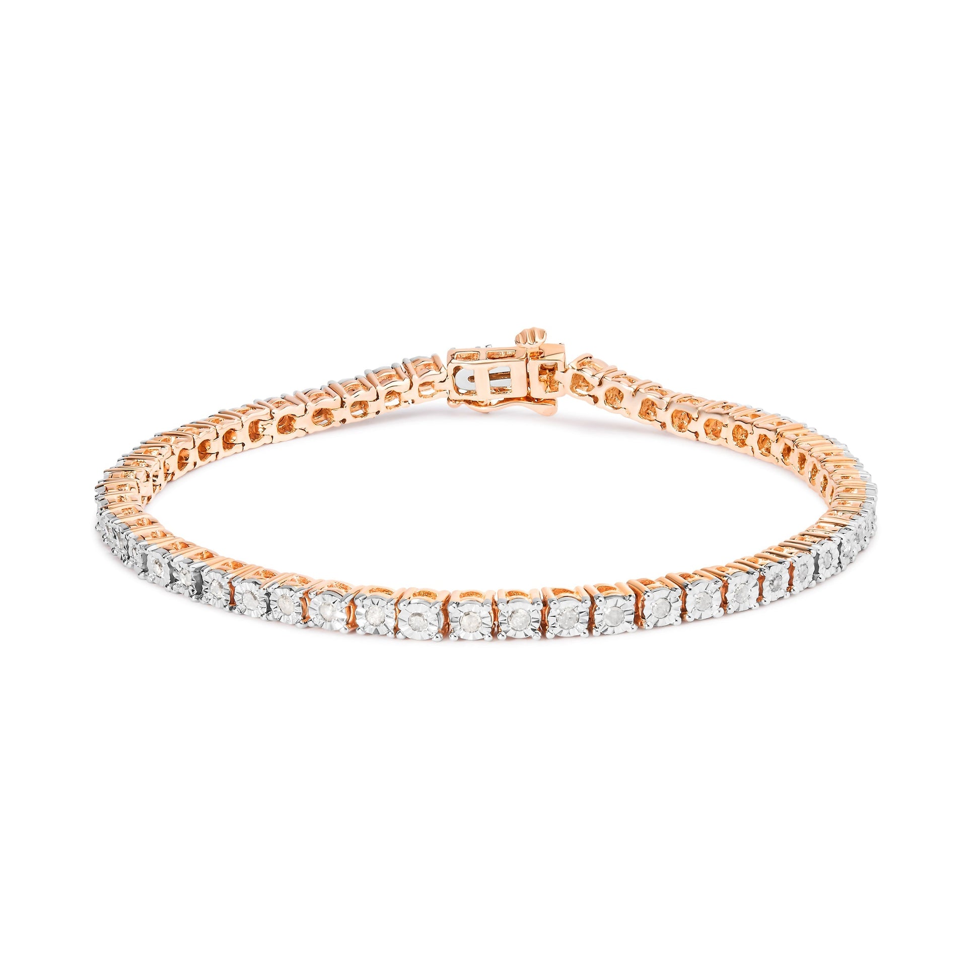 .925 Sterling Silver 1.0 Cttw Miracle-Set Diamond Round Faceted Bezel Tennis Bracelet (I-J Color, I3 Clarity) - 7" Bids.com