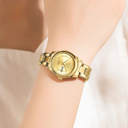 Women's Stainless Steel Watch Black Dial Dual Calendar BandsCo Straps