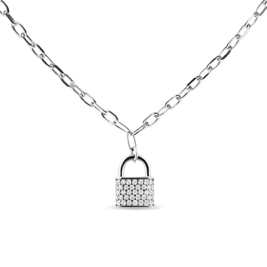 .925 Sterling Silver 1/4 Cttw Diamond Lock 18" Pendant Necklace with Paperclip Chain (H-I Color, SI2-I1 Clarity) Bids.com