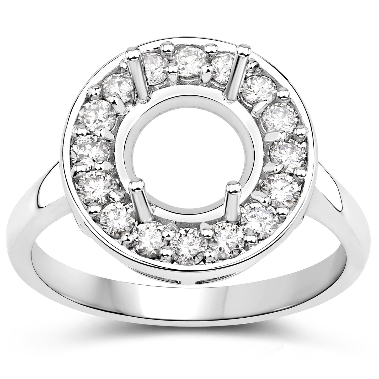 0.48 Carat Genuine White Diamond 14K White Gold Semi Mount Ring - holds 8.00mm Round Gemstone Bids.com