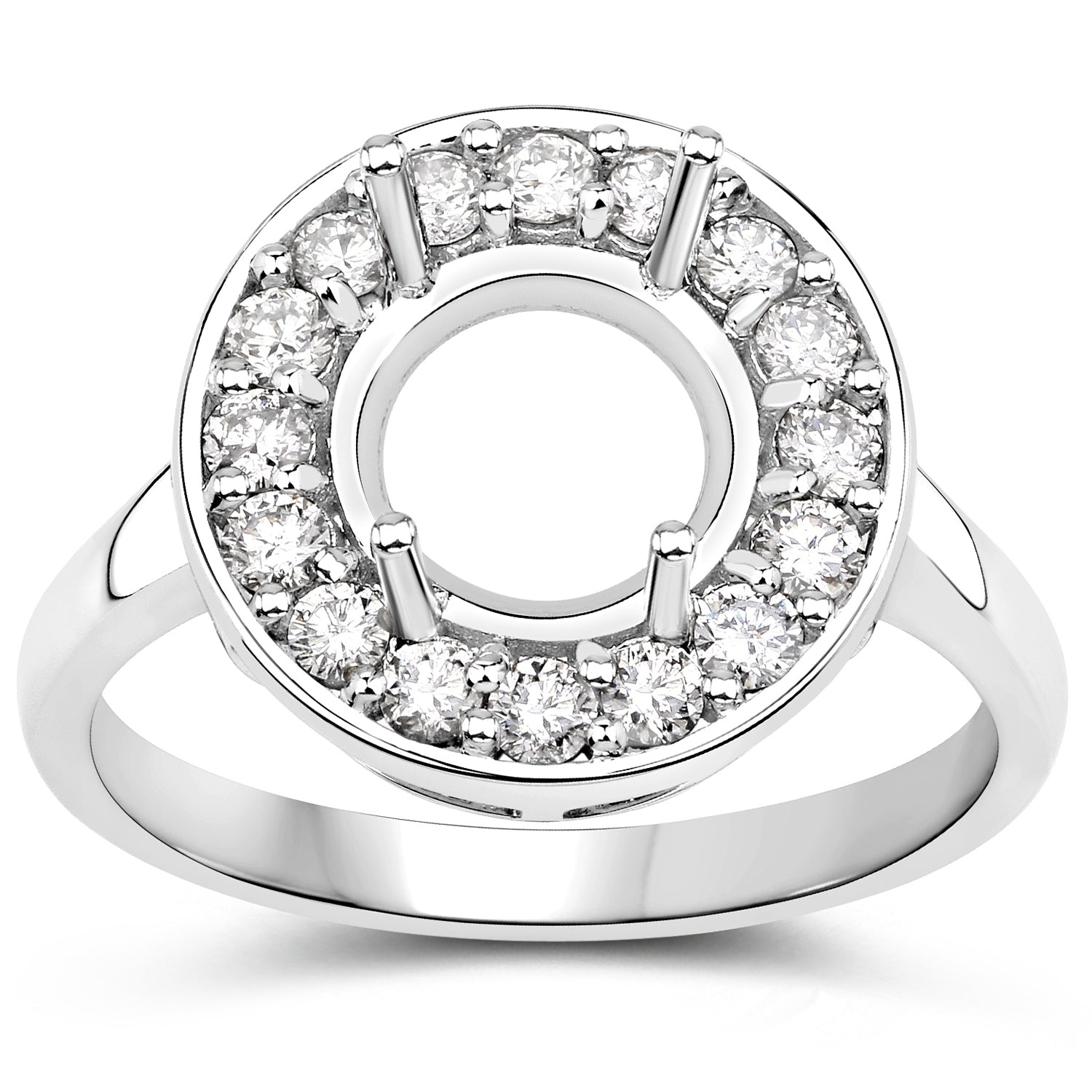 0.48 Carat Genuine White Diamond 14K White Gold Semi Mount Ring - holds 8.00mm Round Gemstone Bids.com