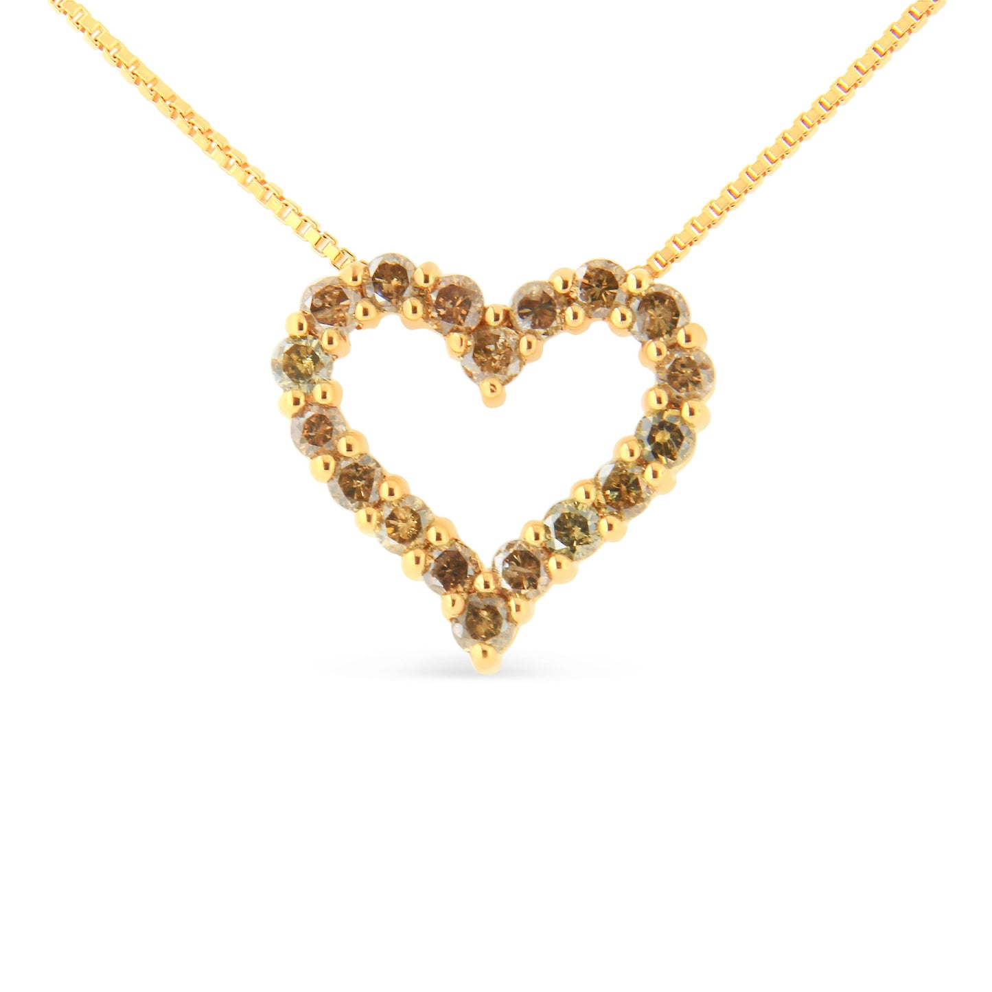 14K Yellow Gold Plated .925 Sterling Silver 1.0 Cttw Champagne Diamond Heart Pendant Necklace (K-L Color, I1-I2 Clarity) - 18" Bids.com