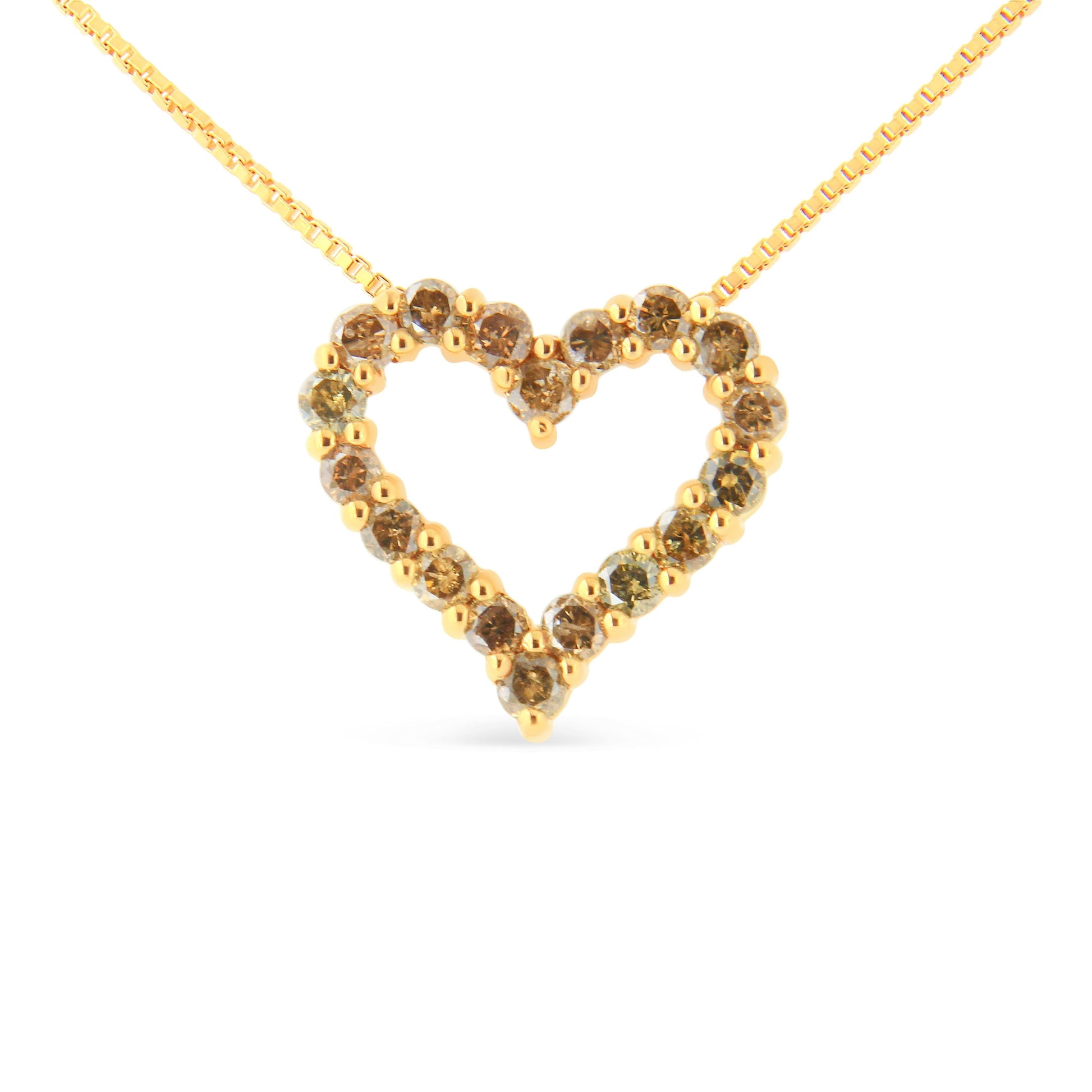 14K Yellow Gold Plated .925 Sterling Silver 1.0 Cttw Champagne Diamond Heart Pendant Necklace (K-L Color, I1-I2 Clarity) - 18" Bids.com