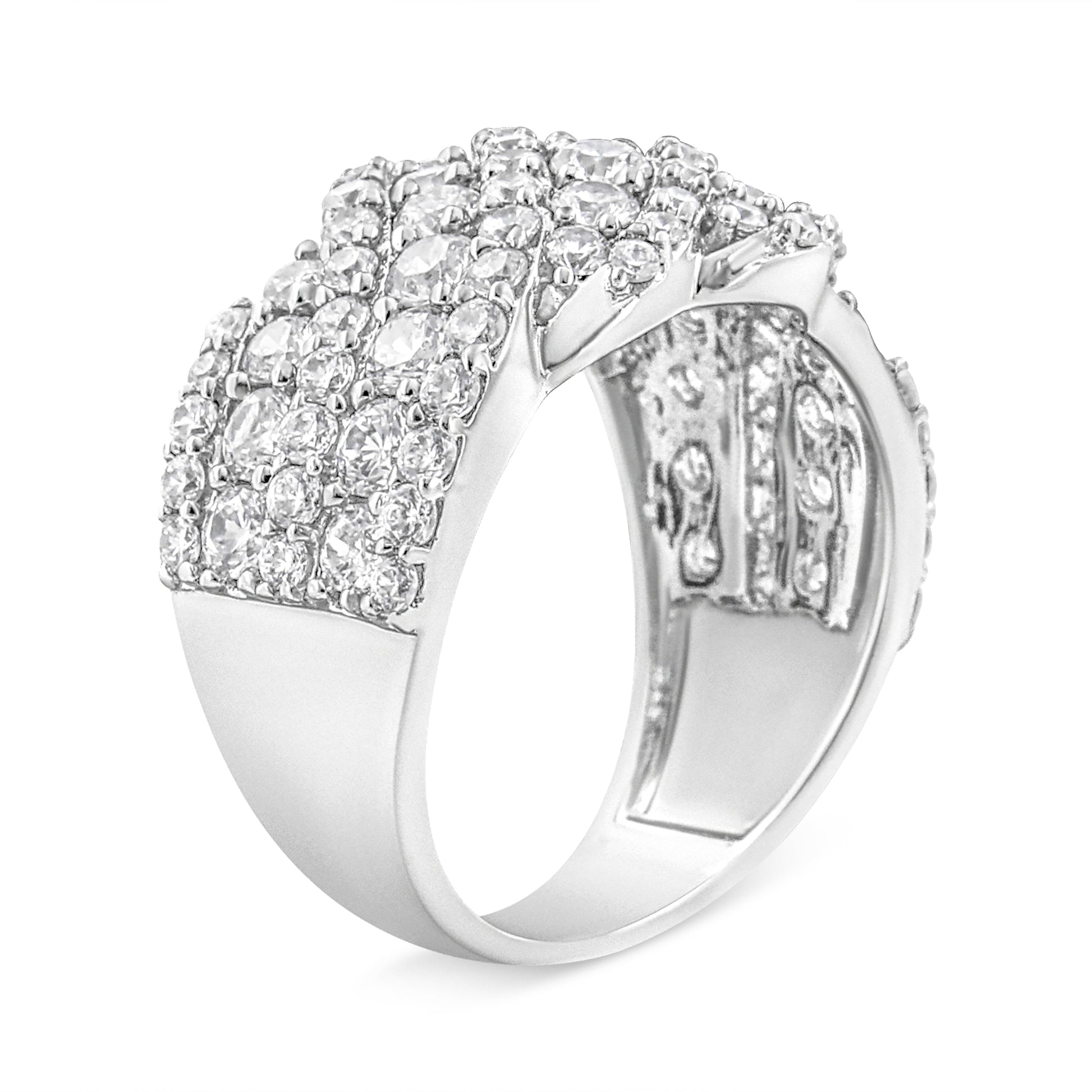 10K White Gold 3.00 Cttw Diamond Multi Row Cluster Band Ring (I-J Color, I3 Clarity) - Size 7 Bids.com