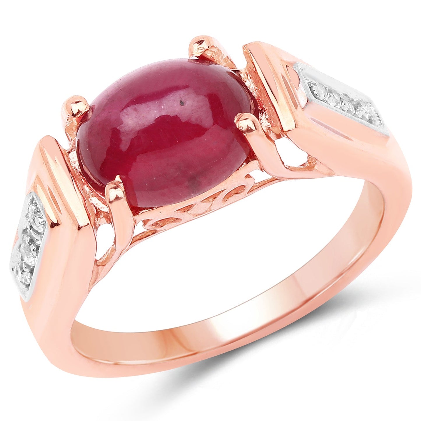14K Rose Gold Plated 4.71 Carat Genuine Glass Filled Ruby and White Topaz .925 Sterling Silver Ring Bids.com