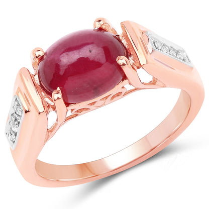 14K Rose Gold Plated 4.71 Carat Genuine Glass Filled Ruby and White Topaz .925 Sterling Silver Ring Bids.com