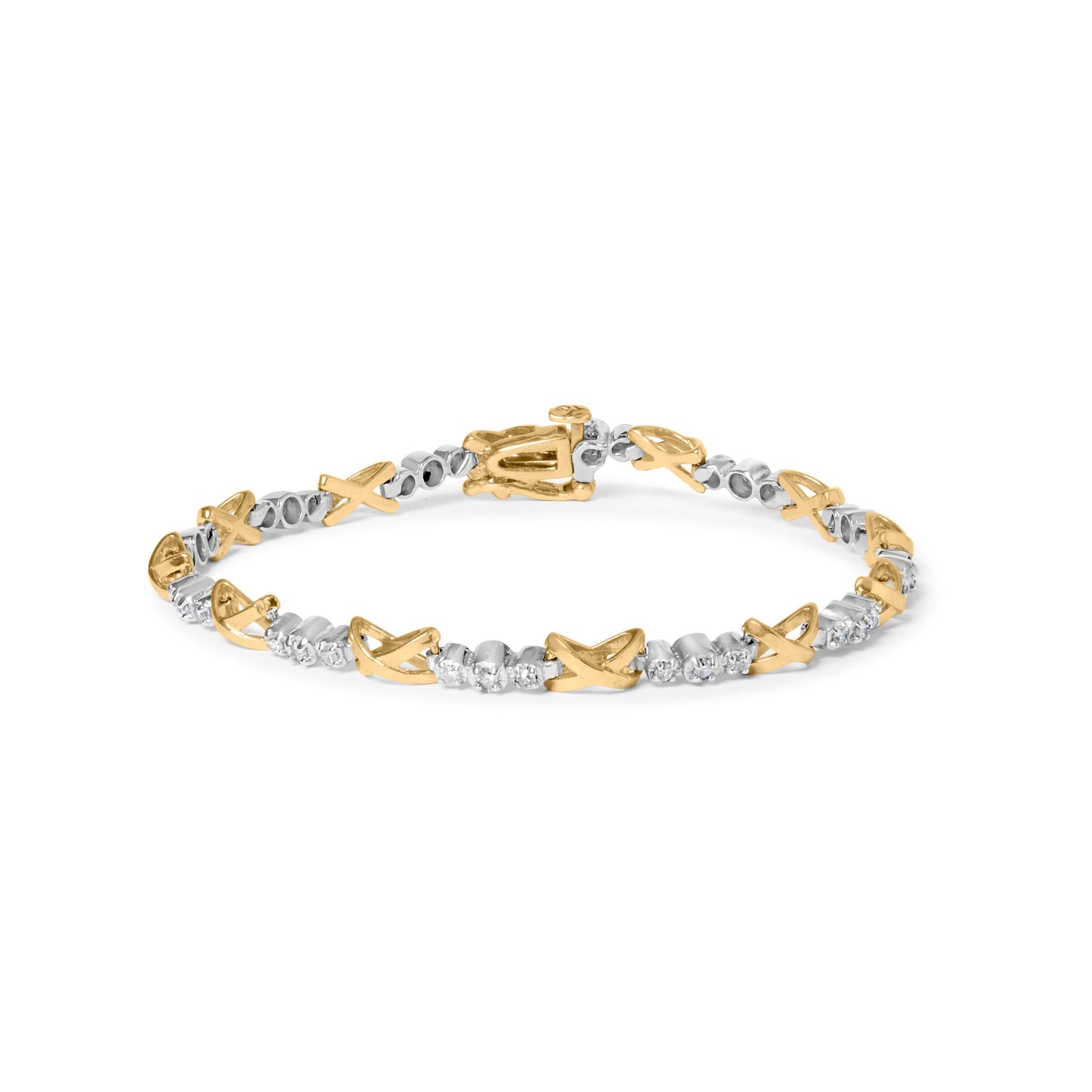 10K Two-Tone Gold 1/2 Cttw Diamond Alternating 3 Stone and X-Link 7" Bracelet (I-J Color, I2-I3 Clarity) Bids.com