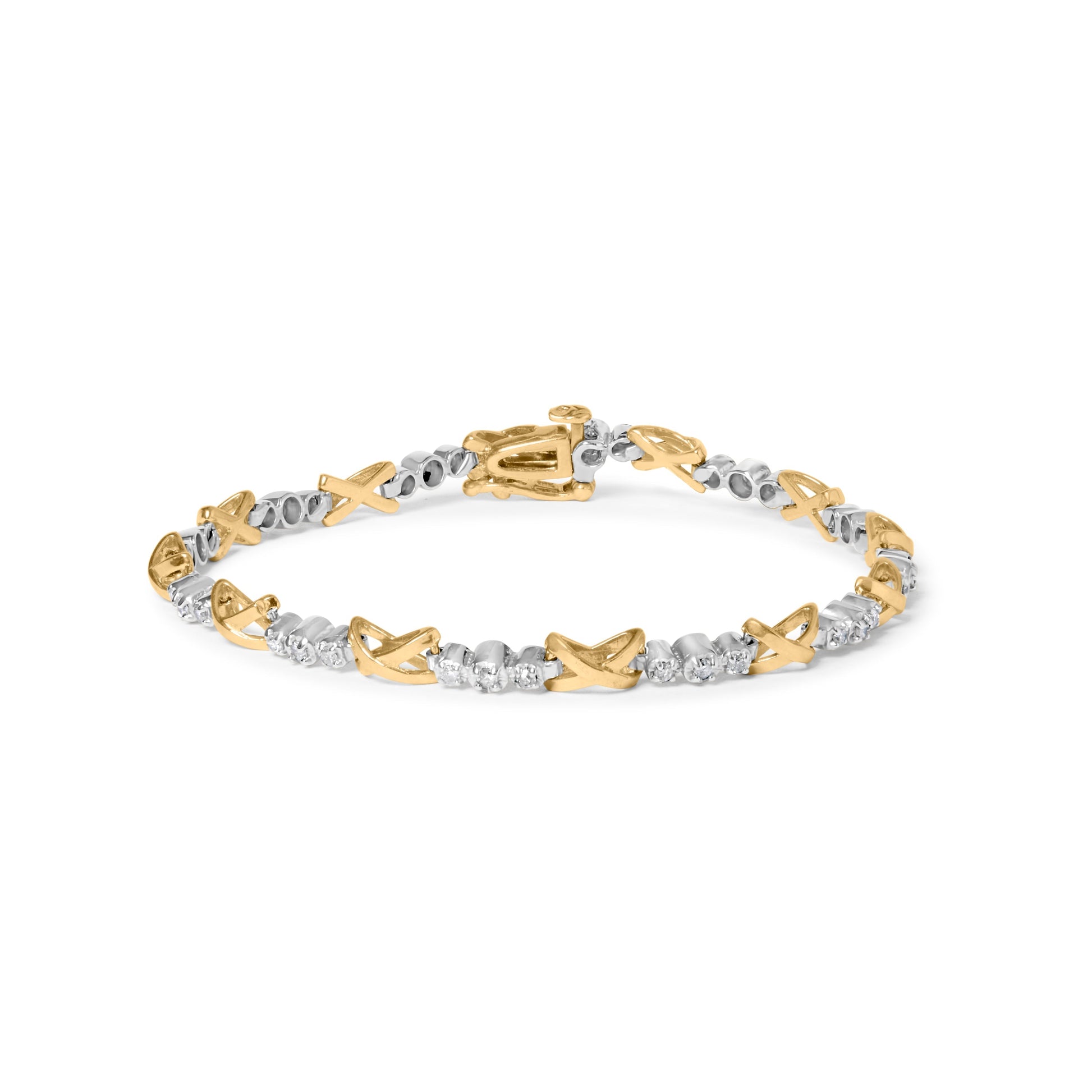 10K Two-Tone Gold 1/2 Cttw Diamond Alternating 3 Stone and X-Link 7" Bracelet (I-J Color, I2-I3 Clarity) Bids.com