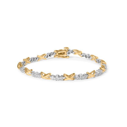 10K Two-Tone Gold 1/2 Cttw Diamond Alternating 3 Stone and X-Link 7" Bracelet (I-J Color, I2-I3 Clarity) Bids.com