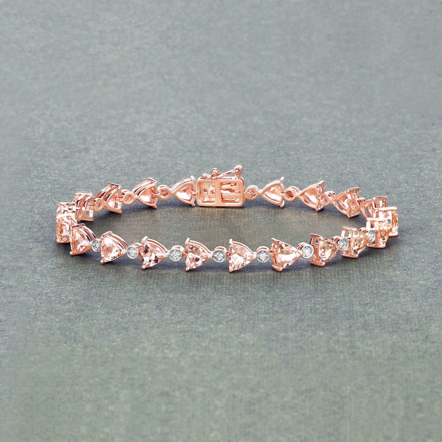 7.56 Carat Genuine Morganite and White Diamond 14K Rose Gold Bracelet Bids.com