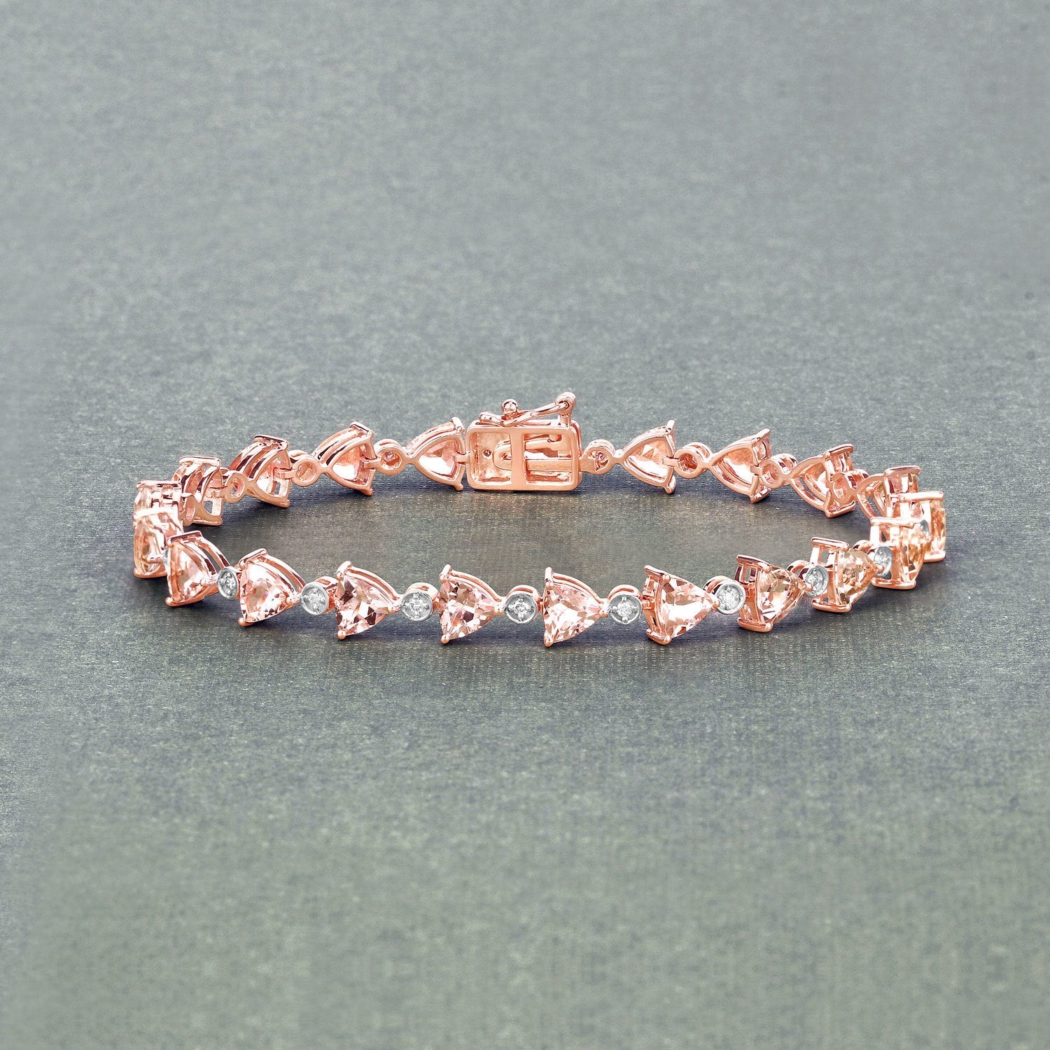 7.56 Carat Genuine Morganite and White Diamond 14K Rose Gold Bracelet Bids.com