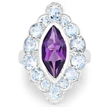 5.30 Carat Genuine Amethyst and Blue Topaz .925 Sterling Silver Ring Bids.com
