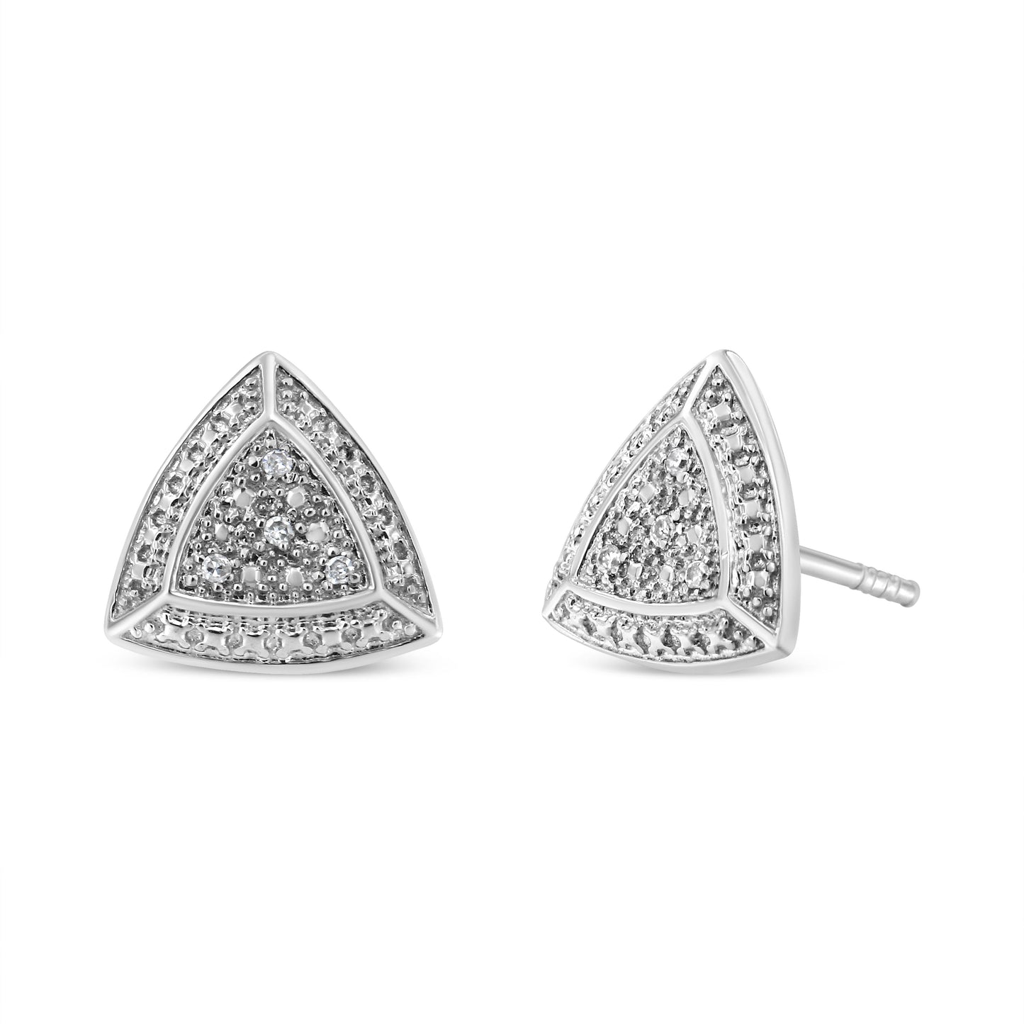 .925 Sterling Silver Diamond-Accented Trillion Shaped 4-Stone Halo-Style Stud Earrings (H-I Color, I2-I3 Clarity) Bids.com