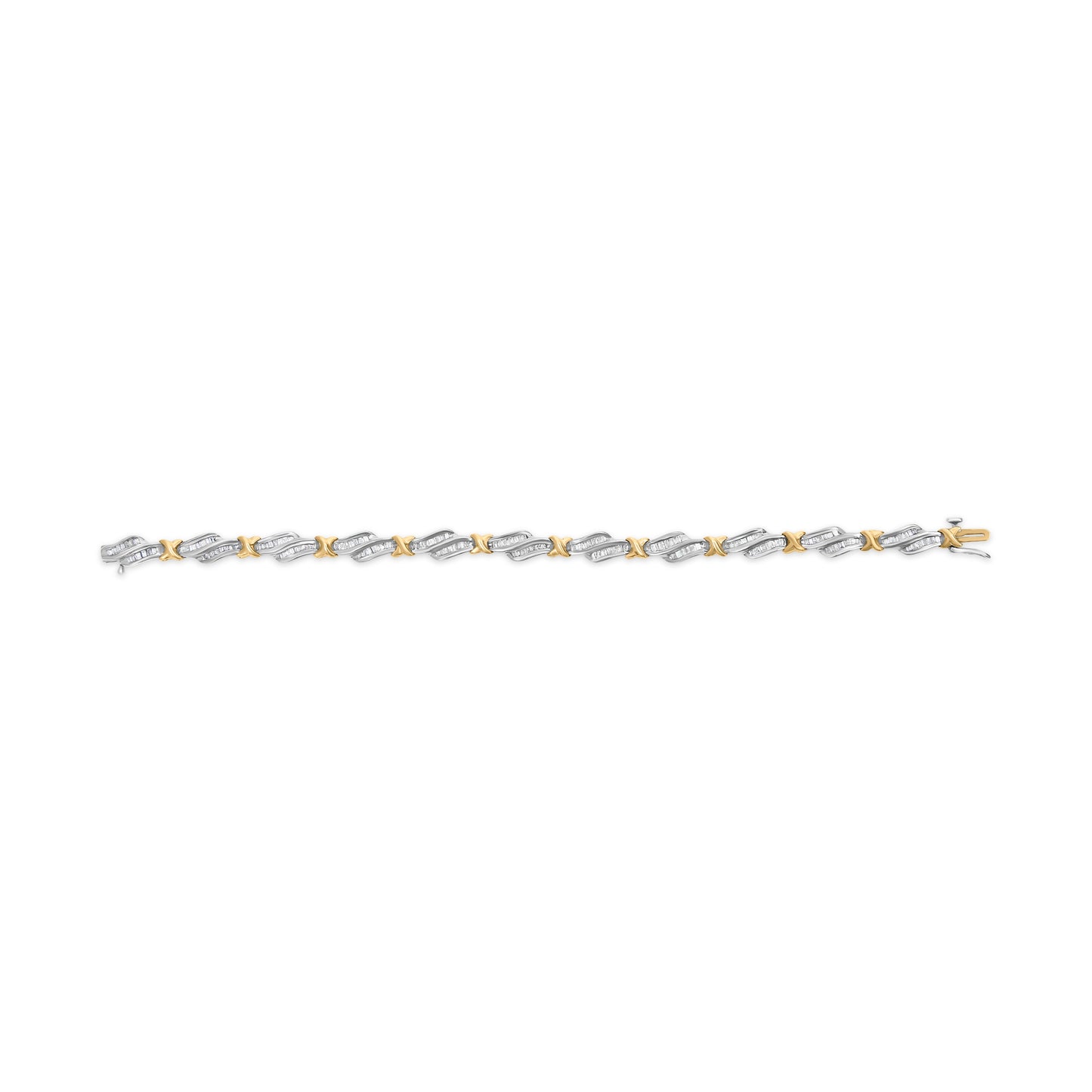 10k Two-Toned Gold 2.00 Cttw Channel Set Baguette-Diamond Weave and  "X" Spiral Link Bracelet (H-I Color, I1-I2 Clarity) - 7" Bids.com