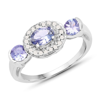 1.00 Carat Genuine Tanzanite and White Topaz .925 Sterling Silver Ring Bids.com