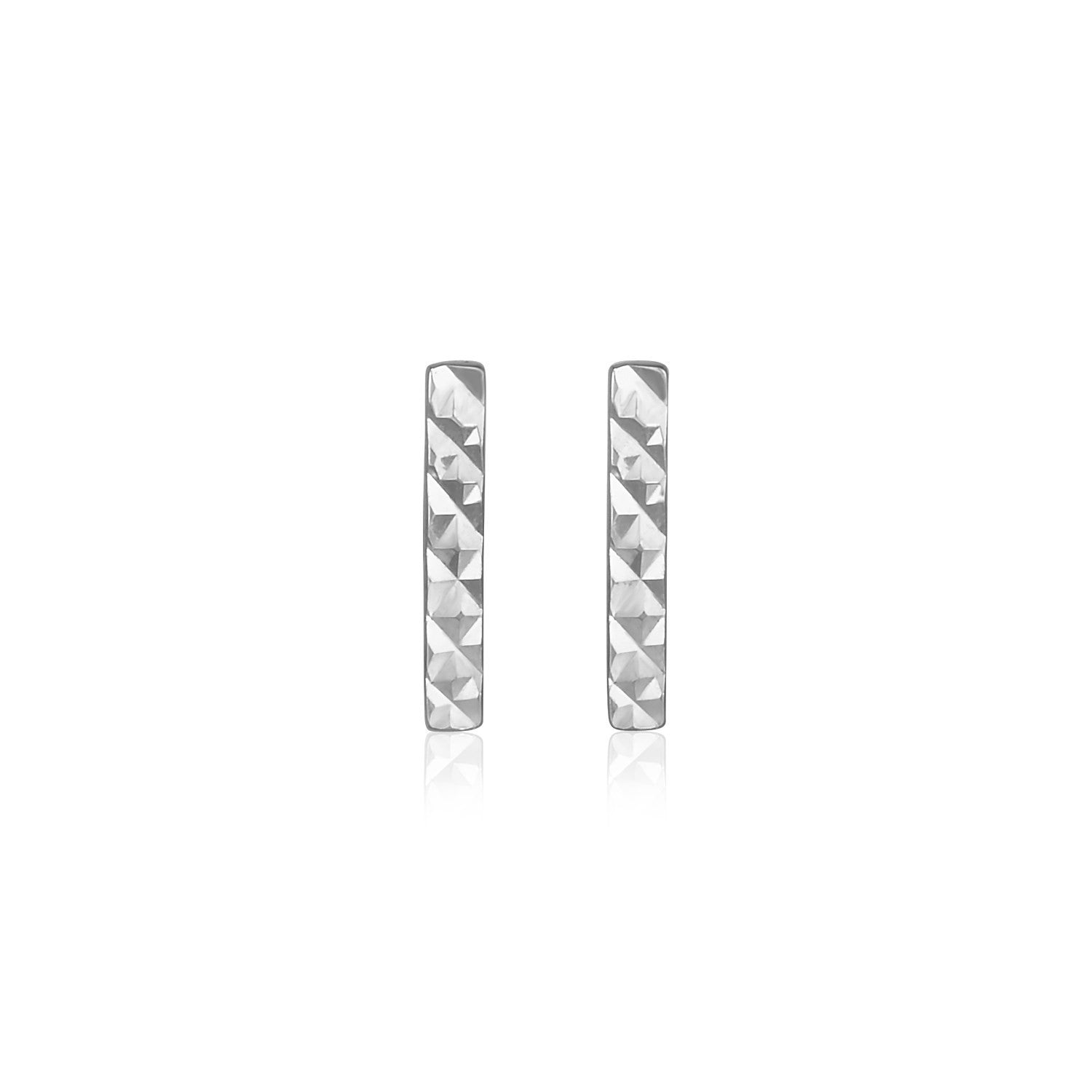 14k White Gold Textured Bar Earrings Bids.com