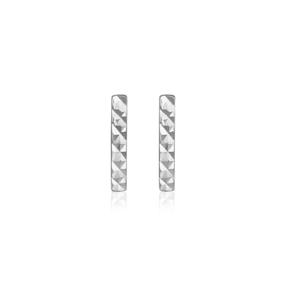 14k White Gold Textured Bar Earrings Bids.com