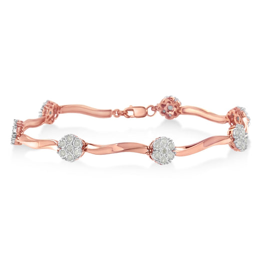.925 10k Rose Gold Over Sterling Silver 1.0 cttw Diamond Floral Link Bracelet (I-J Color,I3 Clarity) Bids.com