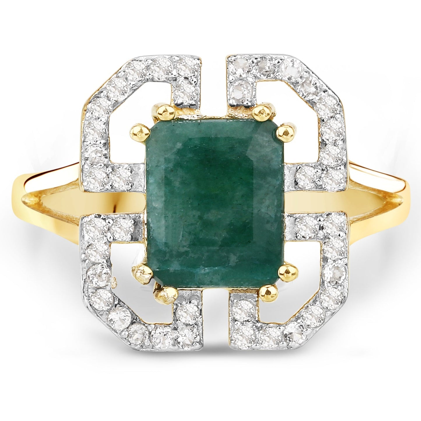 2.55 Carat Dyed Emerald and White Topaz .925 Sterling Silver Ring Bids.com