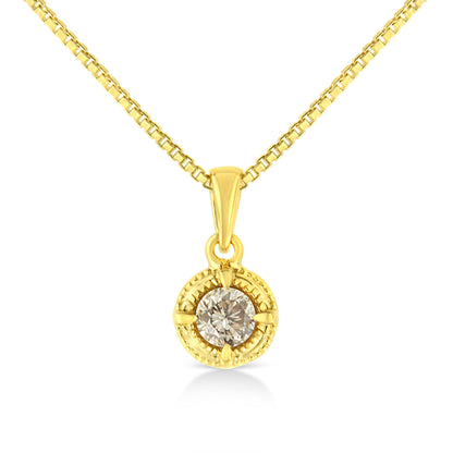 14K Yellow Gold Plated .925 Sterling Silver 1/2 Cttw Brilliant Round Cut Diamond Solitaire Milgrain 18" Pendant Necklace (K-L Color, I2-I3 Clarity) Bids.com